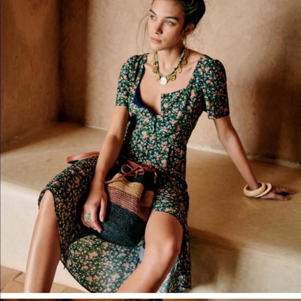 Sezane Victoria Dress Navy Garden Print 34 US 2